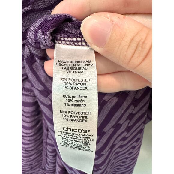 CHICO’S | Purple Knit Textured Stripes 3/4 Sleeve Asymmetrical Tunic Top | Large - Picture 7 of 8